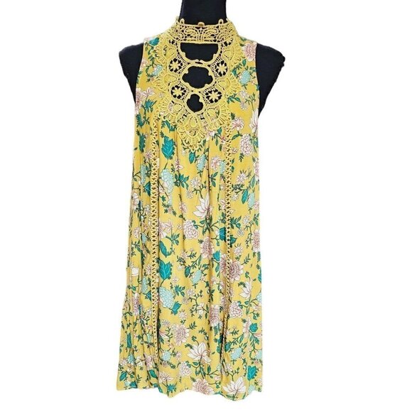 Entro Babydoll Bohemian Mini Sundress with Lace Collar Accents, Size Medium - Picture 1 of 7